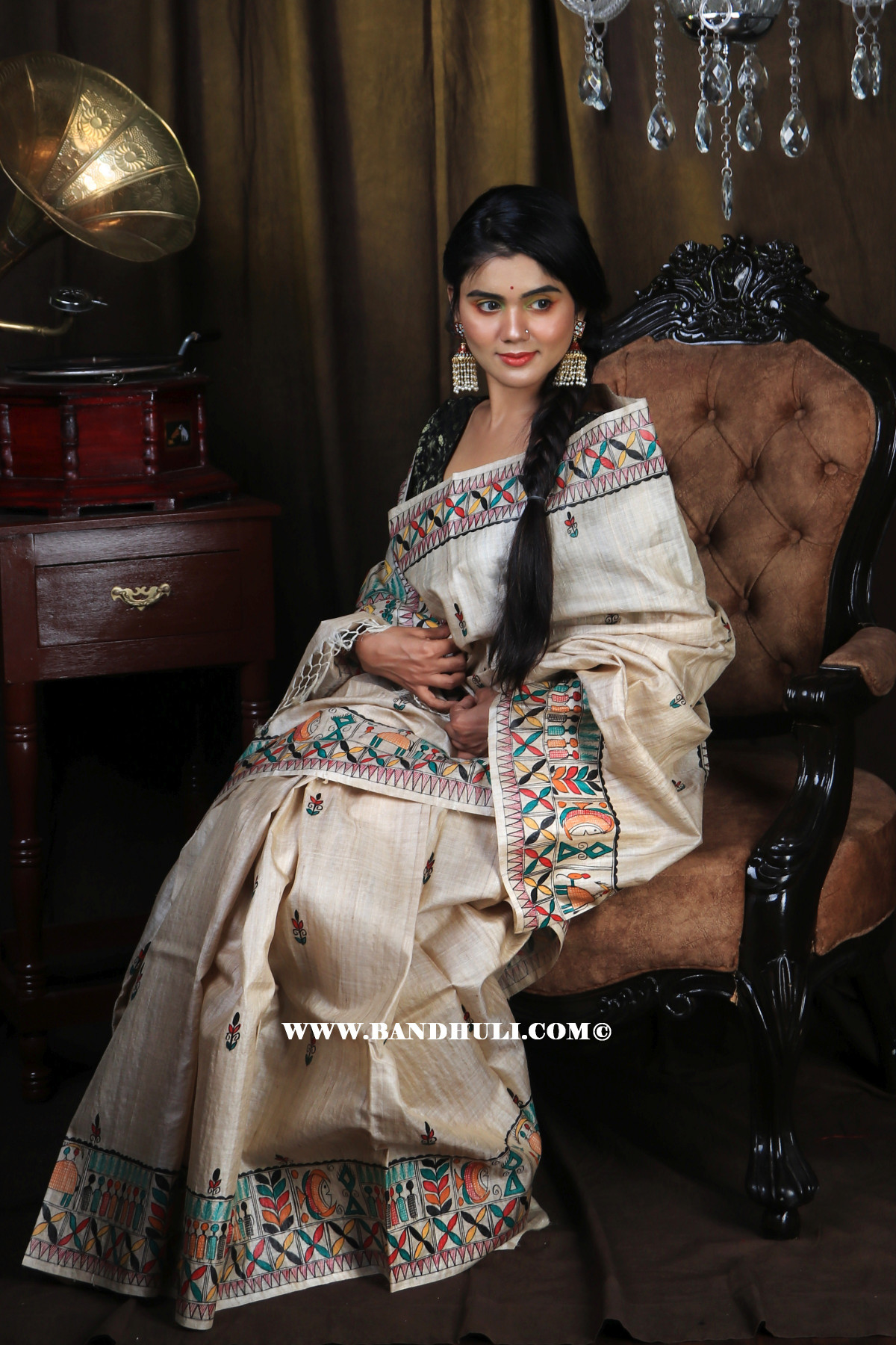 Virgin Tussar Madhubani Painted Saree